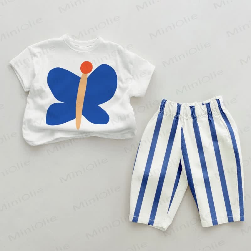 Baby Butterfly Blue Vertical Striped 2-piece Set