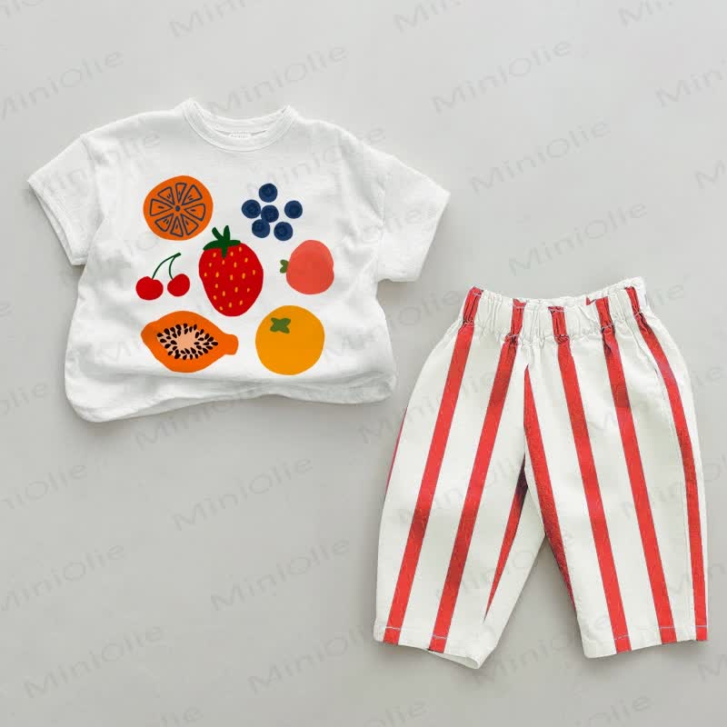 Baby Various Fruits Red Vertical Striped 2-piece Set