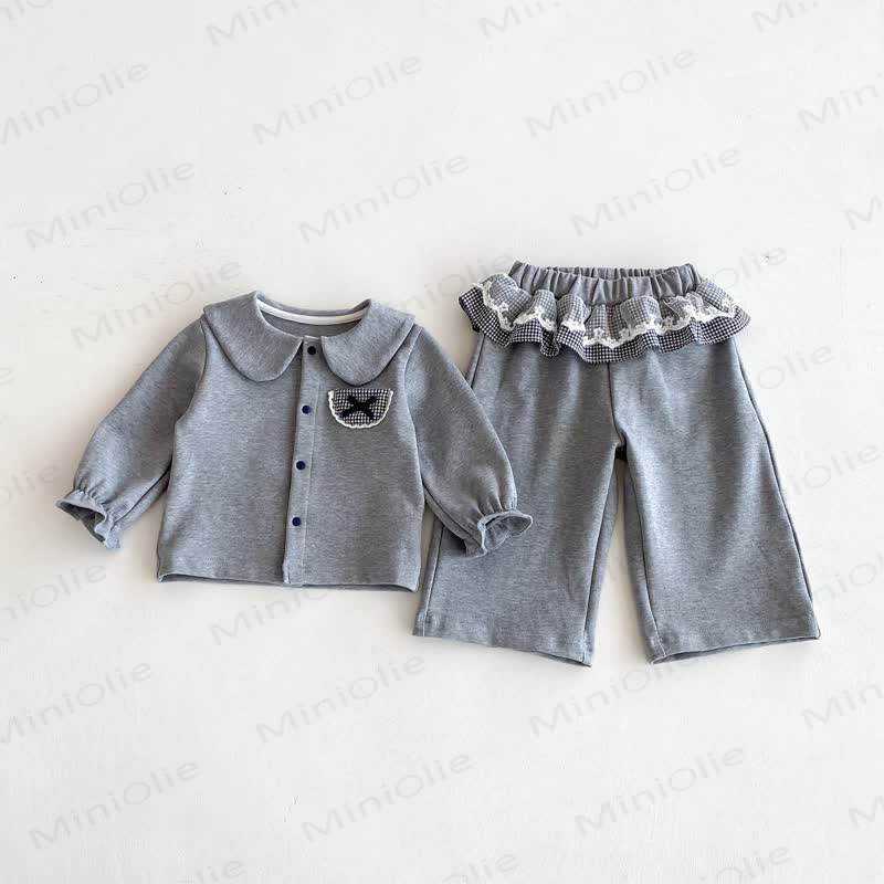 Baby Girl Plaid Pocket Bow 2-piece Set