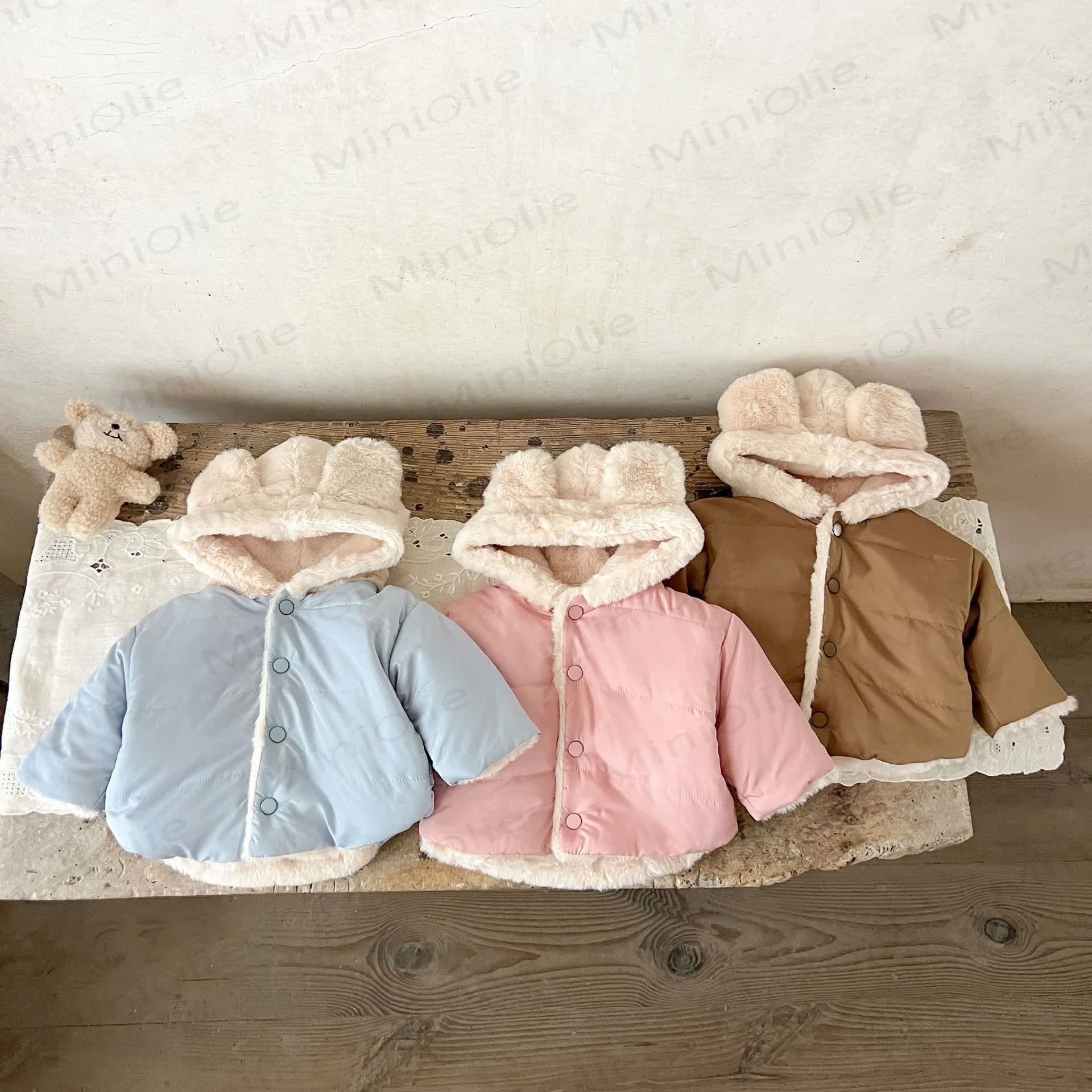 Baby Fleece Lined Solid Color Hooded Jacket