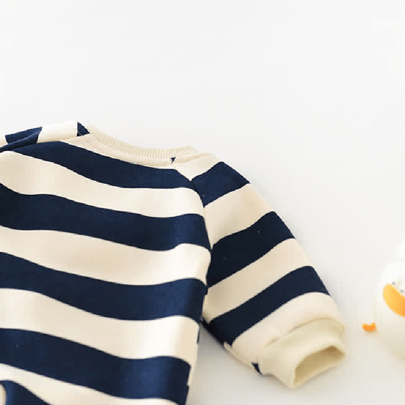 Baby Striped Bear Fleece Lined Romper