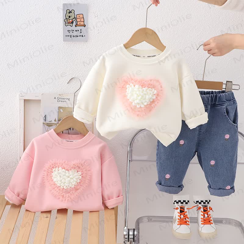 Baby Toddler Girl Love Sweater/Denim Pants 2-Piece Set