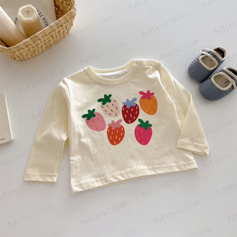 Baby Colorful Strawberries Beige Long Sleeves Top