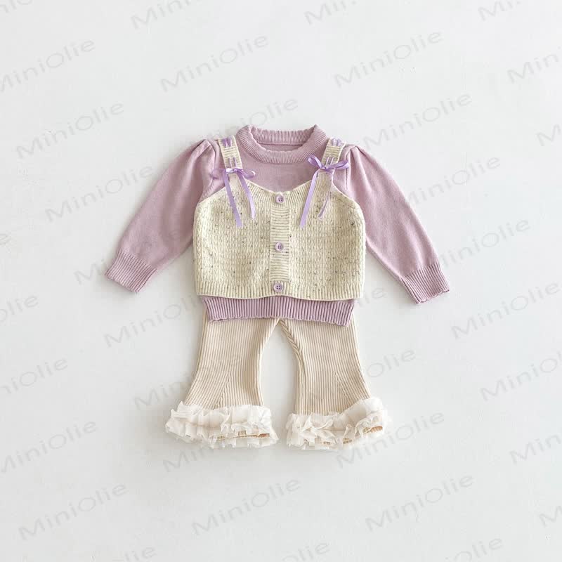 Baby Girl Purple Bow Knitted 2-piece Set