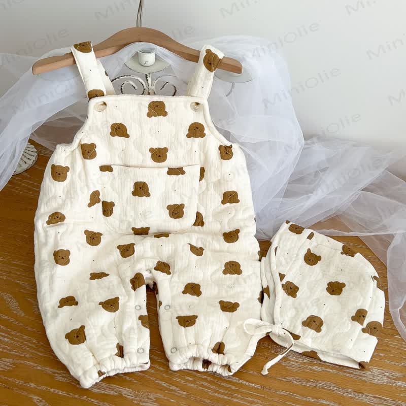 Baby Quilted Bear Pocket Romper with Hat