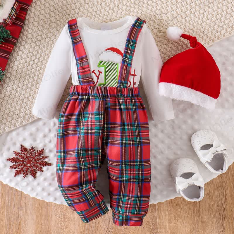MY 1ST CHRISTMAS Baby Plaid 2-Piece Set with Hat