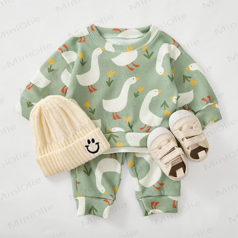Baby Goose Grey Green Waffle 2-piece Set