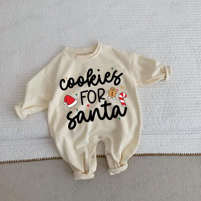 COOKIES FOR SANTA Baby Beige Romper