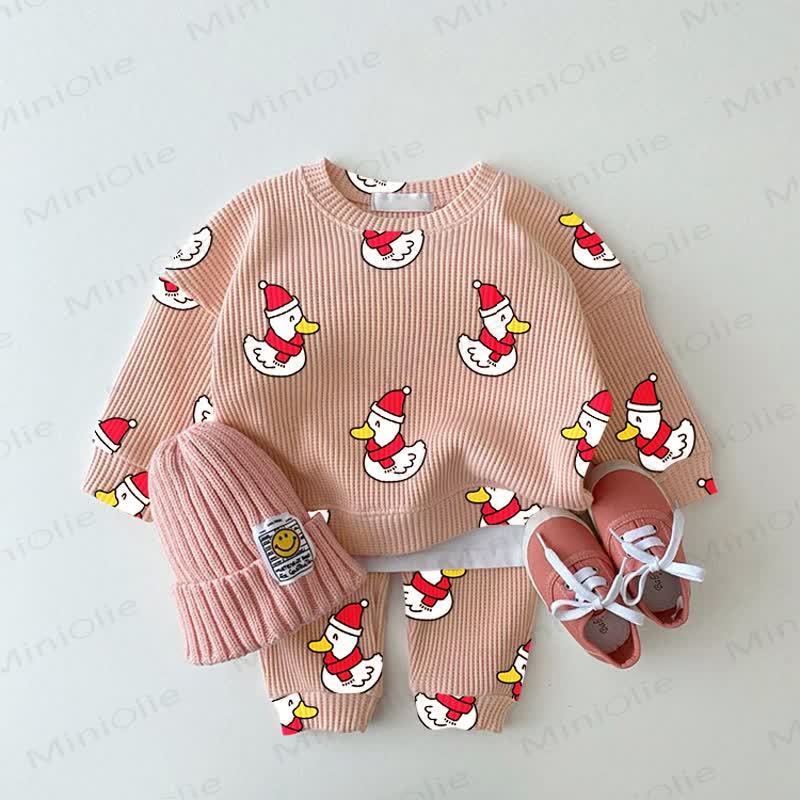 Baby Christmas Duck Pink Waffle 2-piece Set