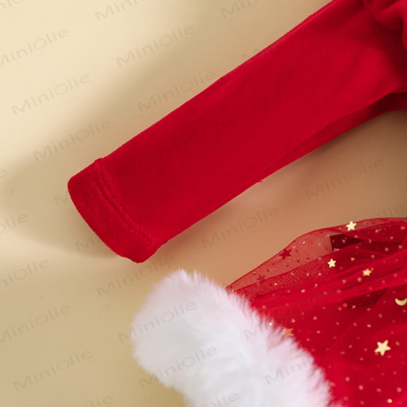 Baby Christmas Belt Skirted Bodysuit with Headband