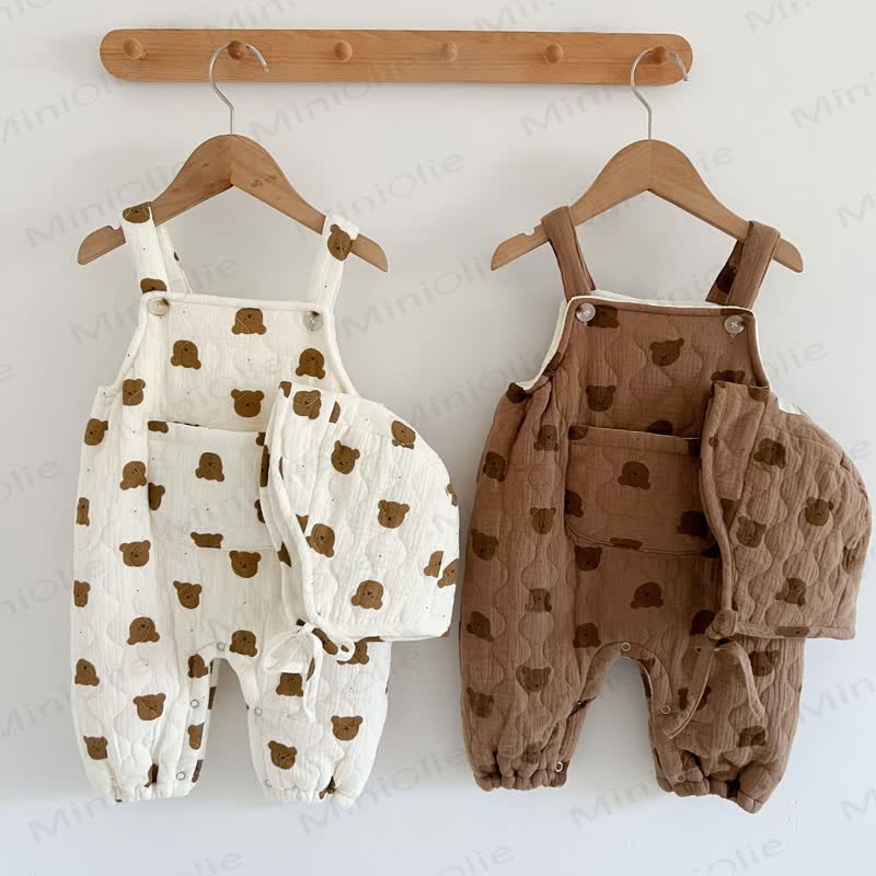 Baby Quilted Bear Pocket Romper with Hat