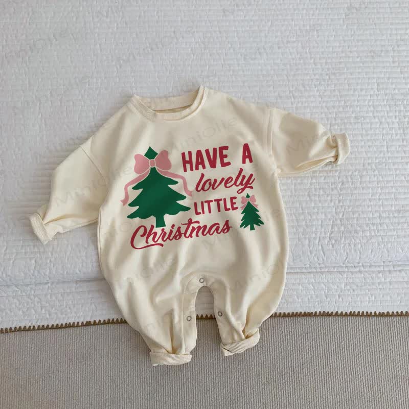 HAVE A LOVELY LITTLE CHRISTMAS Baby Tree Bow Beige Romper
