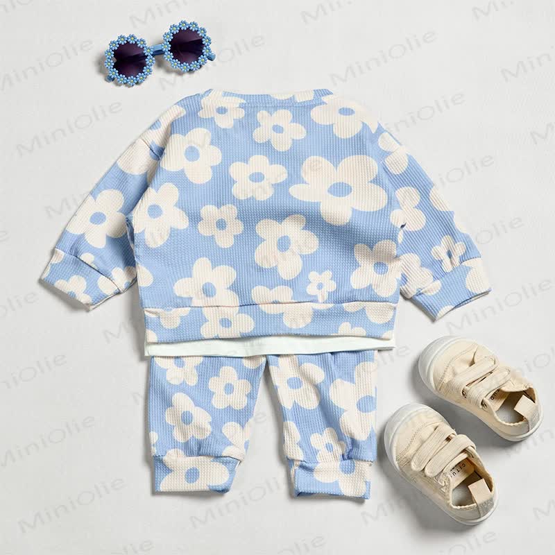 Baby Toddler Floral Blue Waffle 2-piece Set