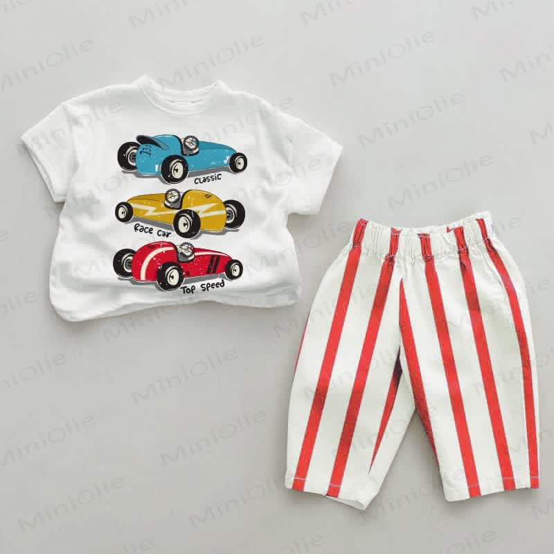 CLASSIC RACE CAR TOP SPEED Baby Red Vertical Striped 2-piece Set