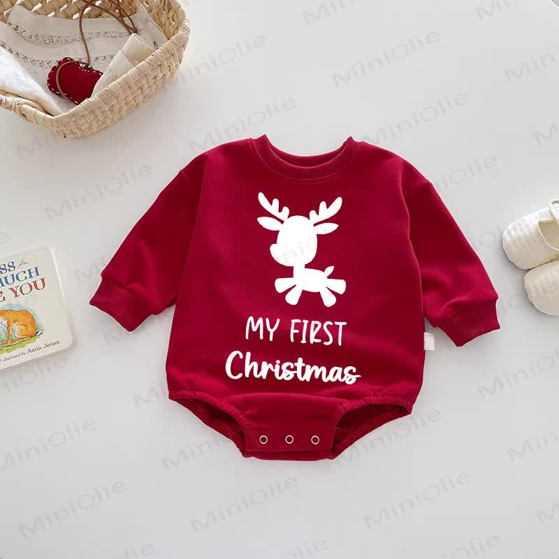 MY FIRST CHRISTMAS Baby Deer Red Bodysuit