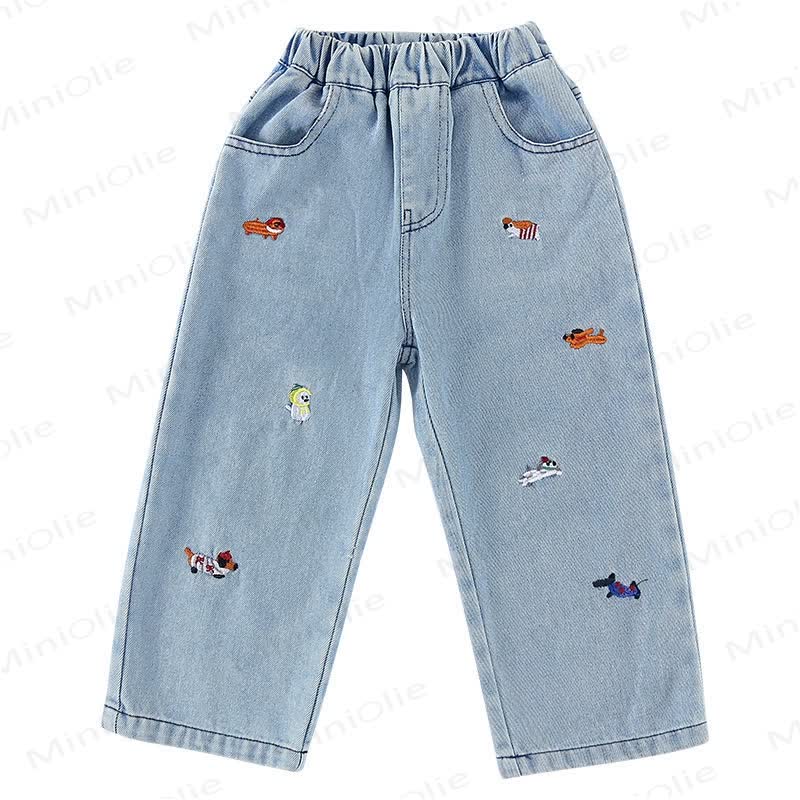 Baby Toddler Animal Plant Embroidered Denim Pants