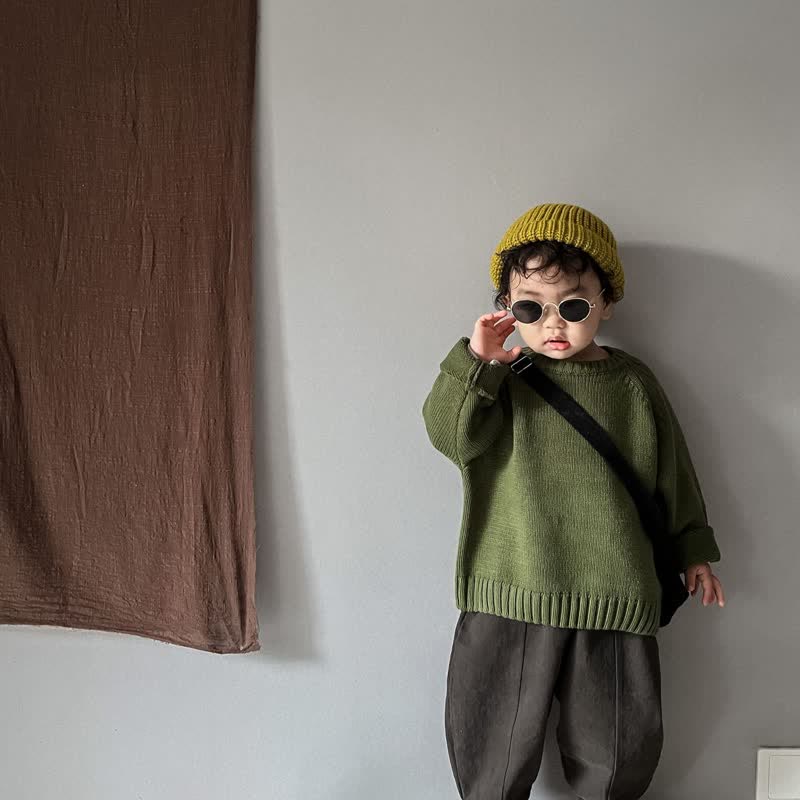 Toddler Solid Color Loose Relax Sweater