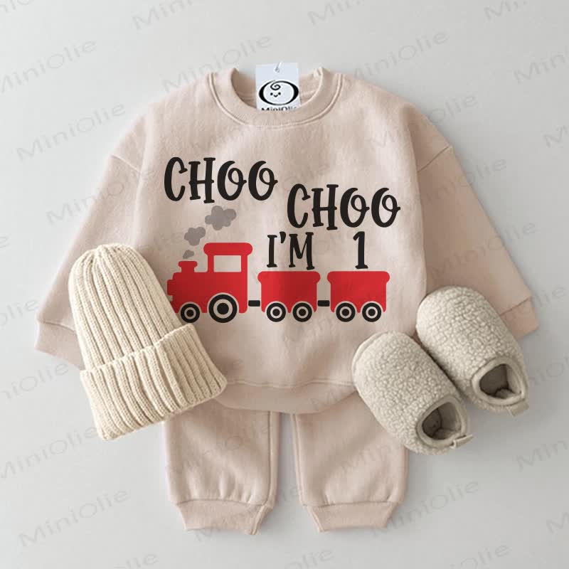 CHOO CHOO I'M 1/CHOO CHOO I'M 2 Baby 2-Piece Beige Set