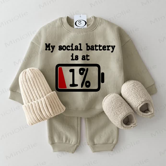MY SOCIAL BATTERY IS AT 1% Baby 2-piece Grey Green Set