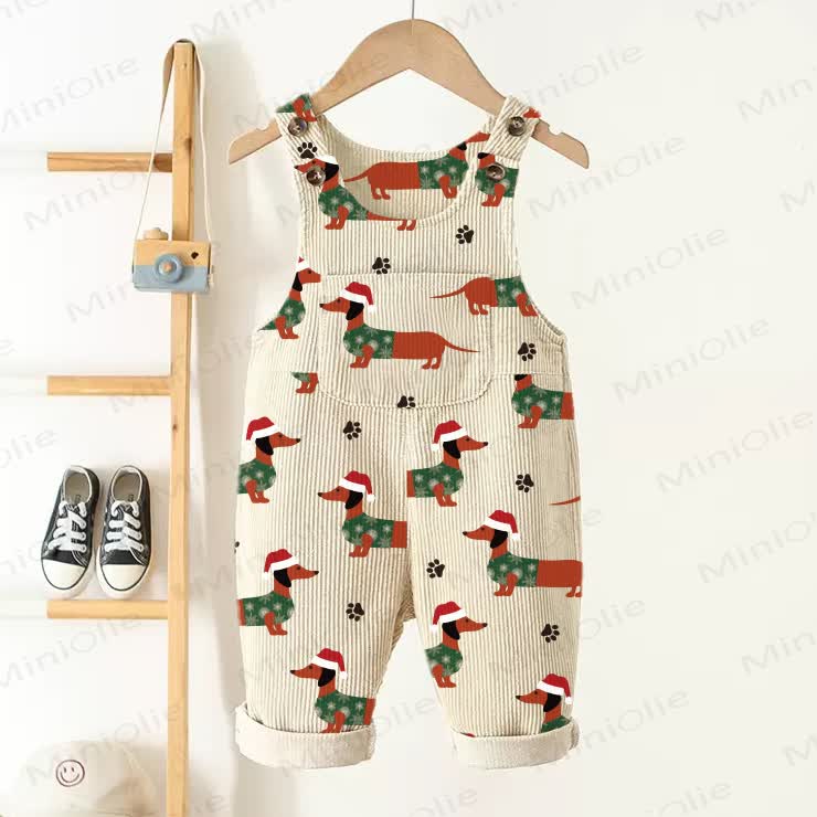 Baby Toddler Christmas Dachshund Corduroy Overalls