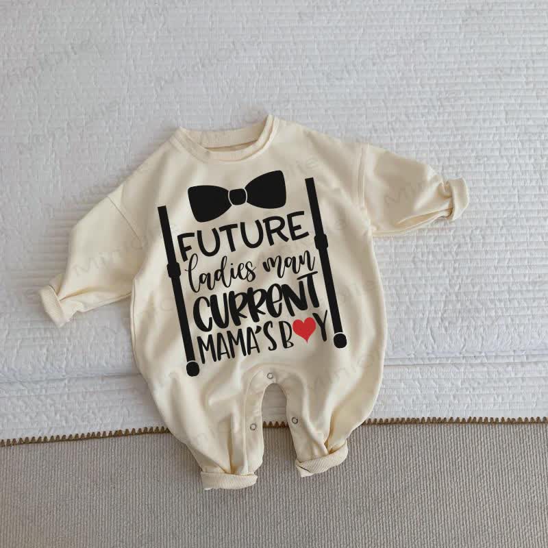 FUTURE LADIES MAN CURRENT MAMA'S BABY Baby Beige Romper