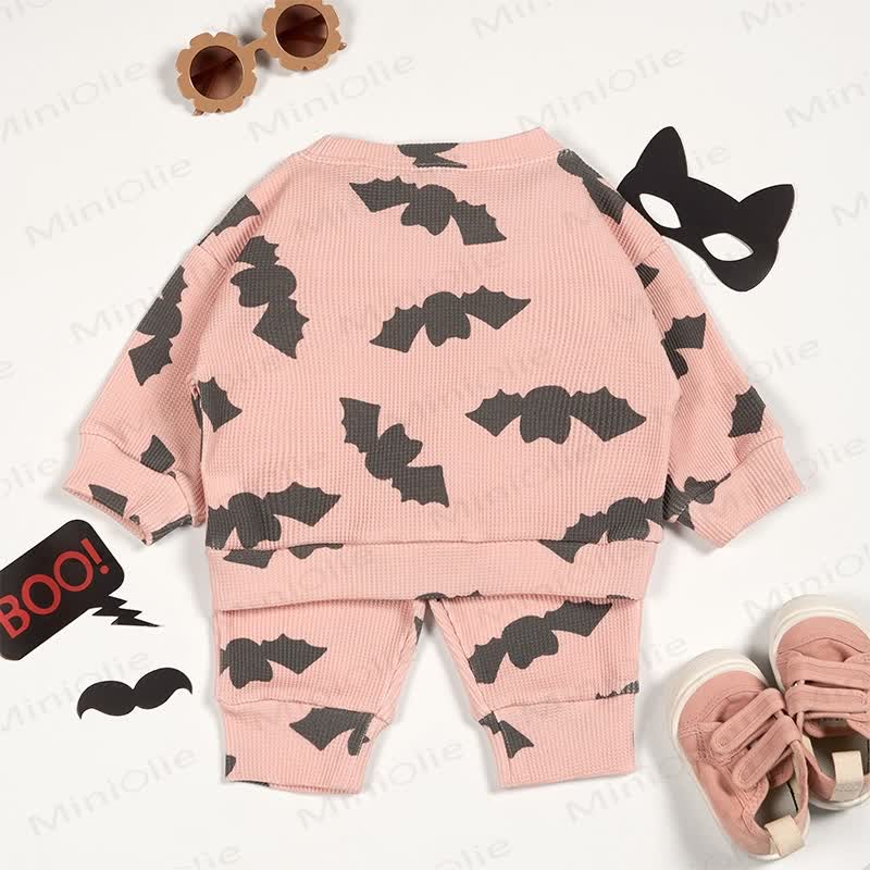 Baby Bat Silhouette Pink Waffle 2-piece Set