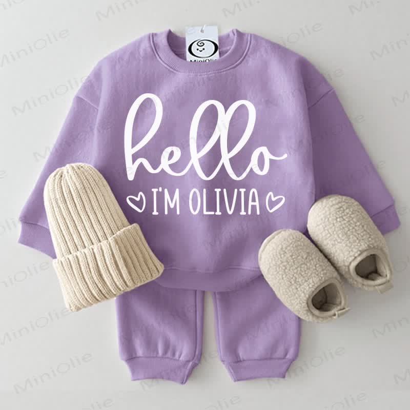 HELLO I'M OLIVIA Baby Purple Sweatsuit 2-piece Set