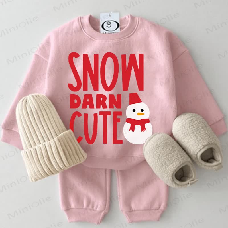 SNOW DARN CUTE Bab Snowmany 2-piece Pink Set