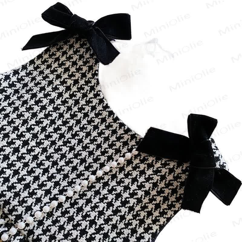 Toddler Girls Black White Plaid Bows Sleeveless Dress
