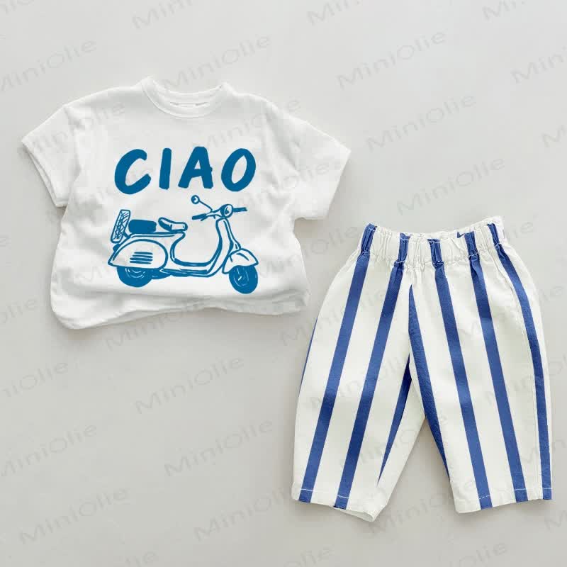 CIAO Baby Electric Bike Blue Vertical Striped 2-piece Set
