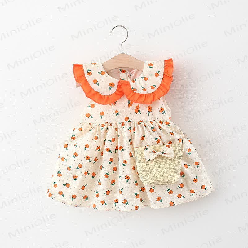 Baby Lapel Flower Dots Dress with Bag