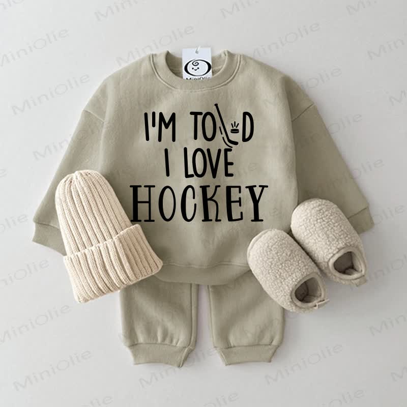 I'M TOLD I LOVE HOCKEY Baby Grey Green 2-piece Set