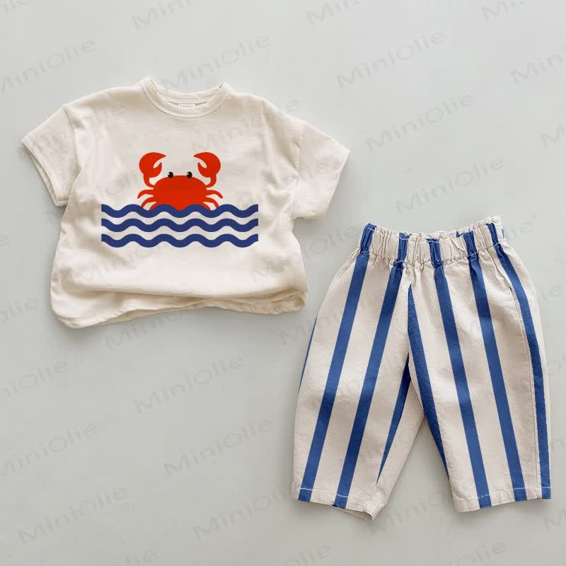 Baby 2-Piece Crab Blue Striped Set