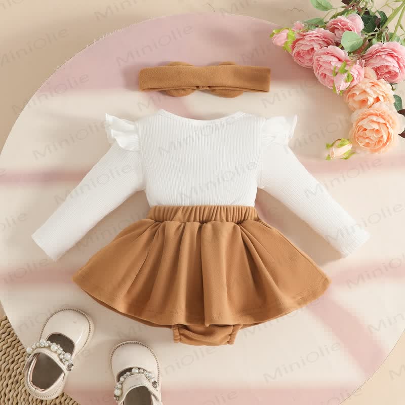 Baby Heart Rib Skirted Bodysuit with Headband