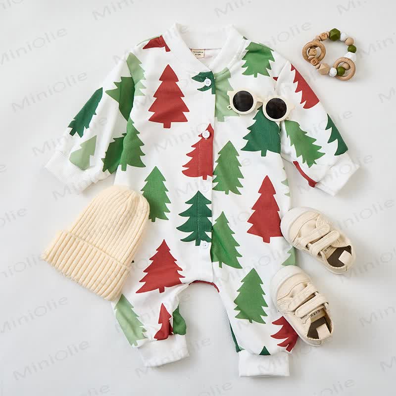 Baby Colorful Trees White Unbutton Romper