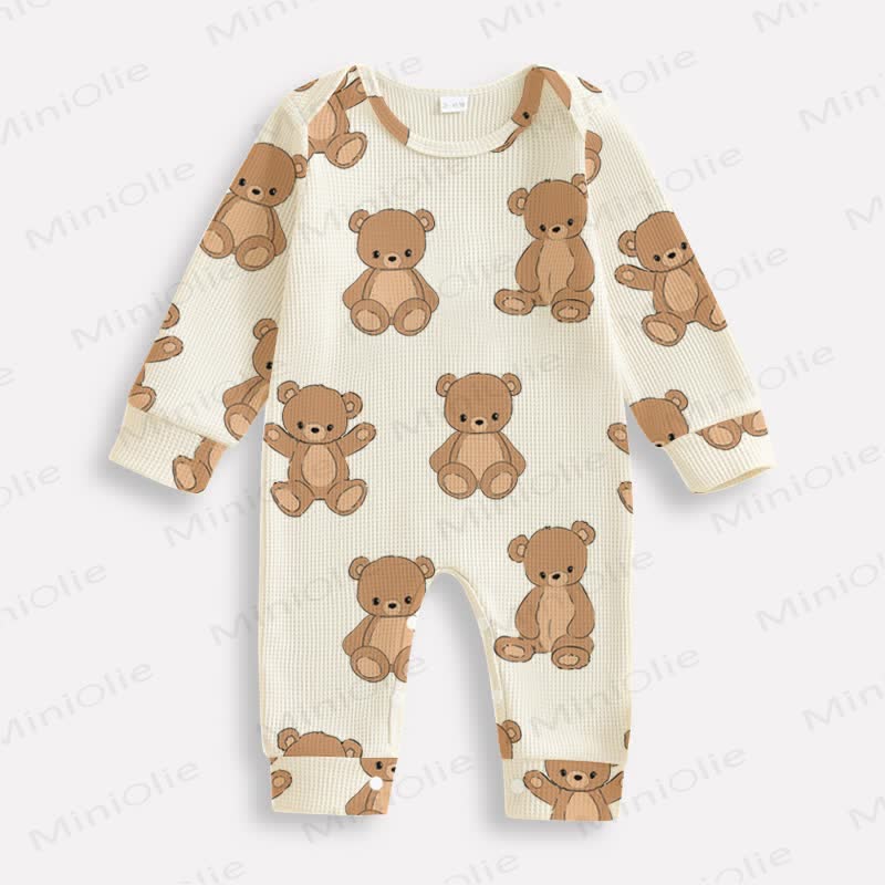 Baby Teddy Bear Waffle Beige Romper