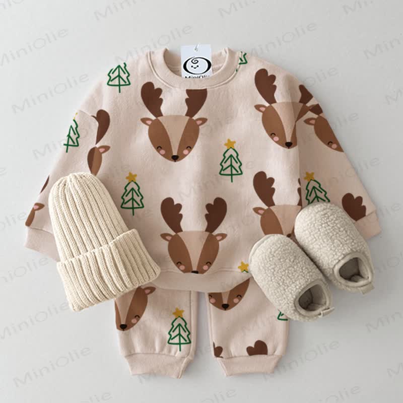 Baby Deer & Christmas Tree 2-piece Beige Set