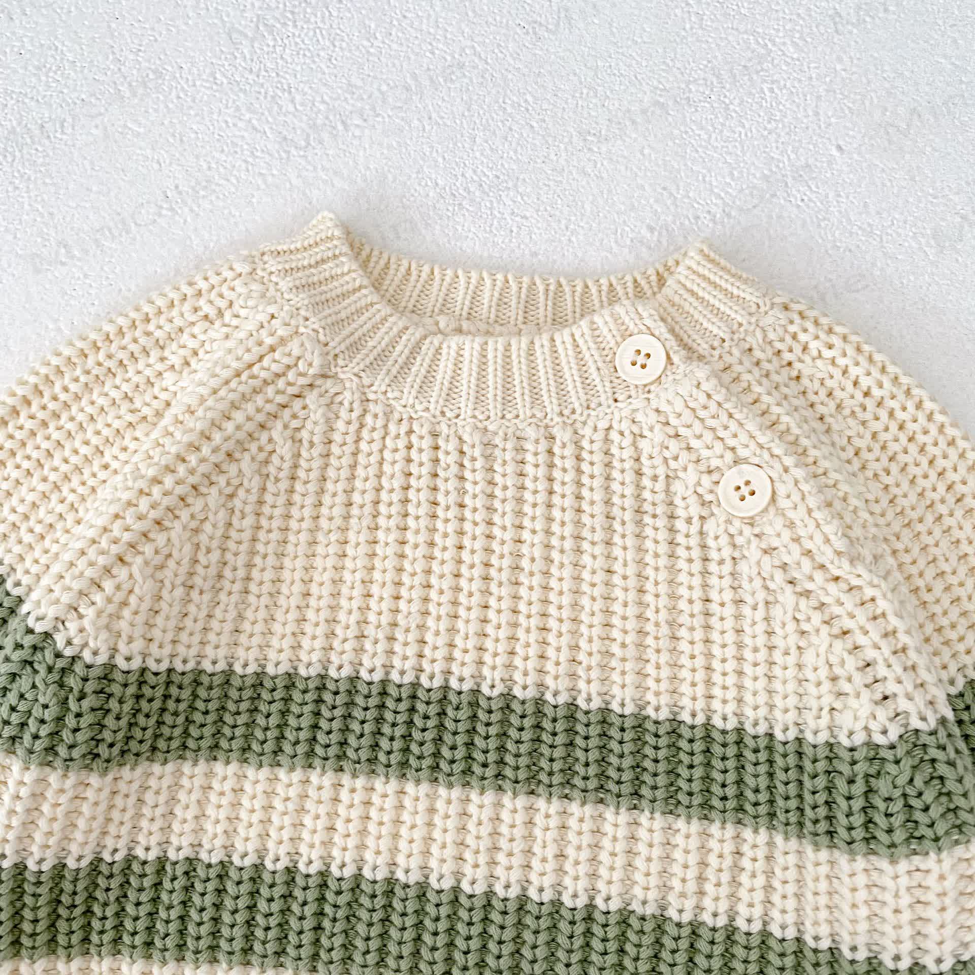 Baby Toddler Beige Green Knitted Stripe 2-piece Set