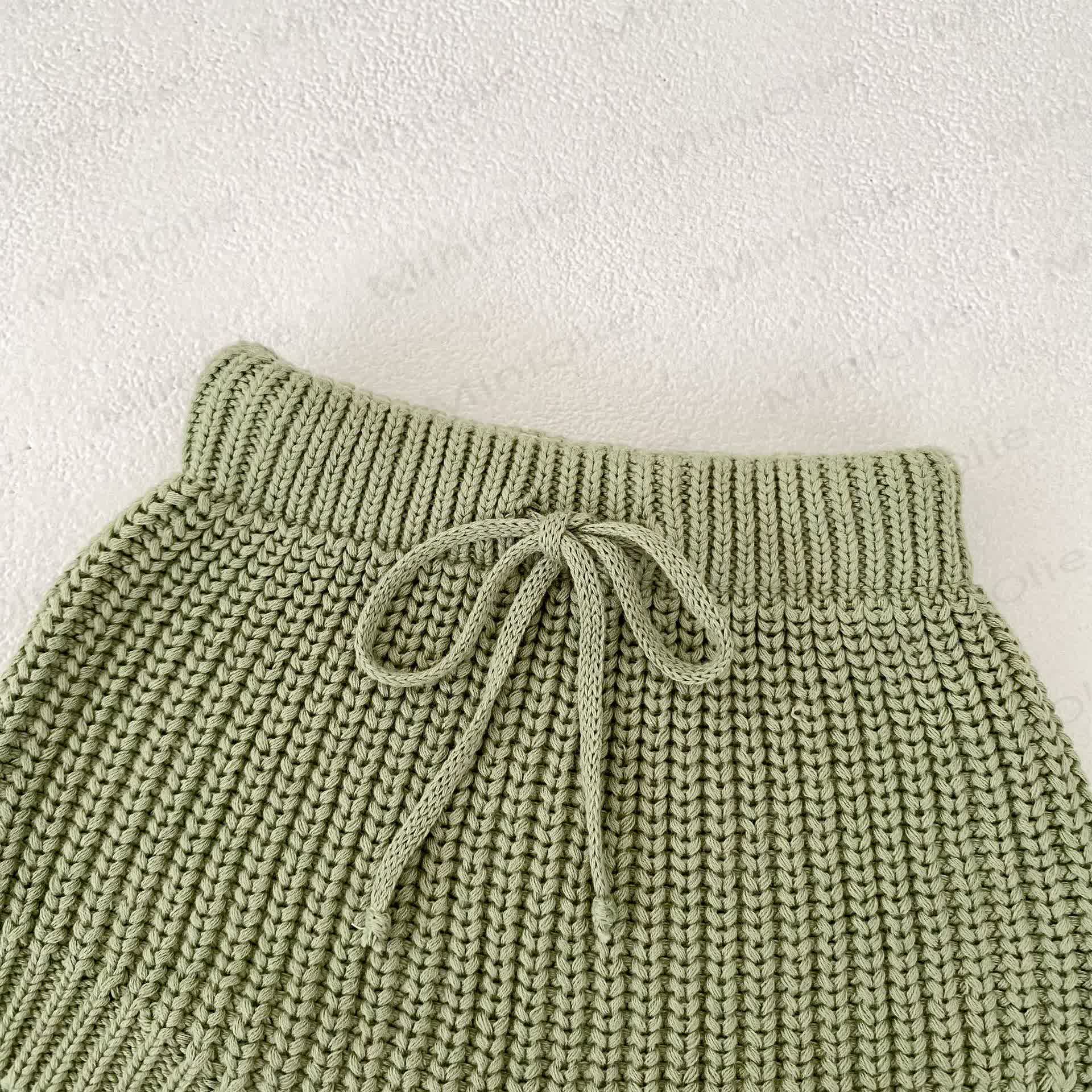 Baby Toddler Beige Green Knitted Stripe 2-piece Set