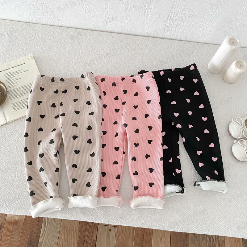 Baby Toddler Girl Heart Fleece Lined Leggings