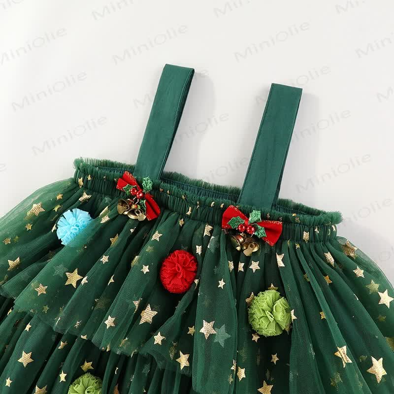 Toddler Green Tulle Colorful Bow Dress