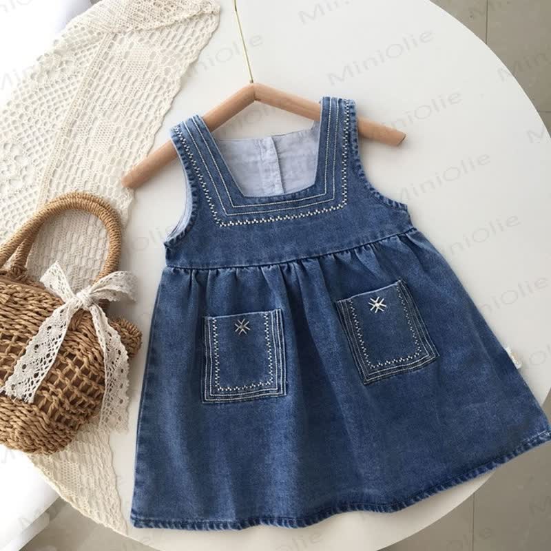 Toddler Girl Embroidered Sleeveless Denim Dress