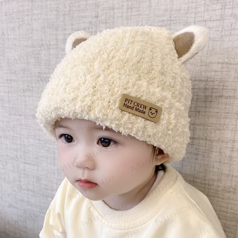 Baby Plush Bear Ears Knit Cap