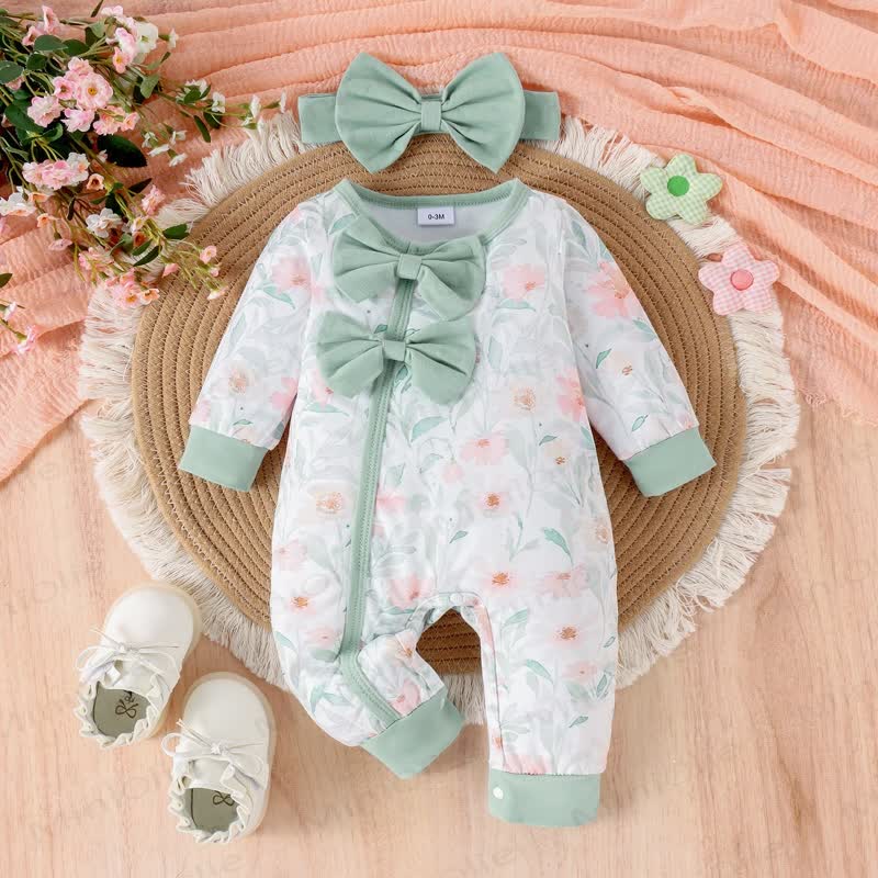 Baby Girl Flower Butterfly Romper with Headband