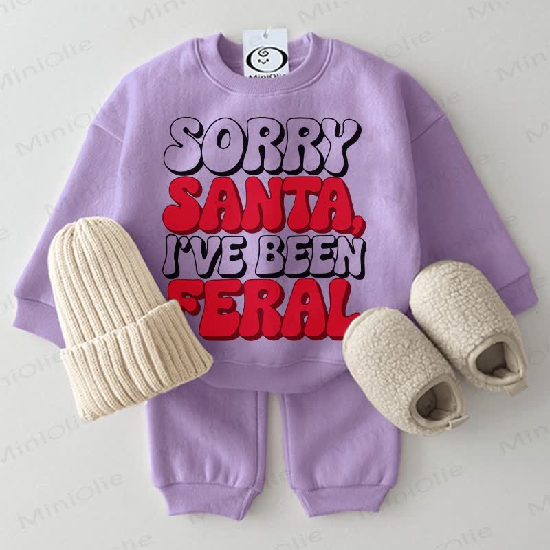 SORRY SANTA, I'VE BEEN FERAL Baby Slogan 2-piece Purple Set