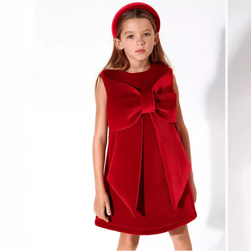 Toddler Big Bow Velvet Red Dress