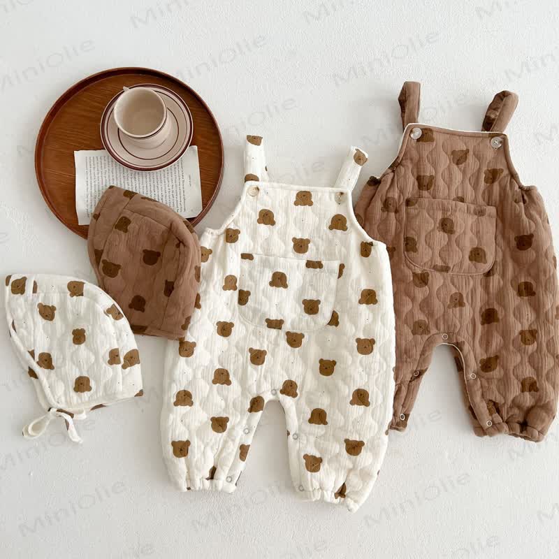 Baby Quilted Bear Pocket Romper with Hat