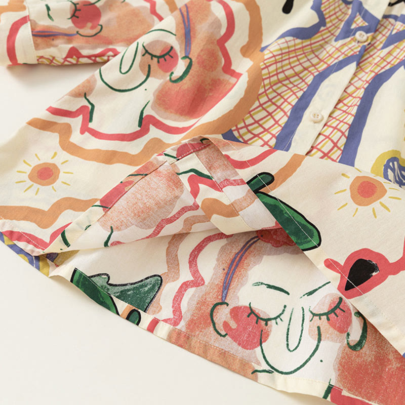 Toddler Girl Abstract Graffiti Lapel Collar Dress