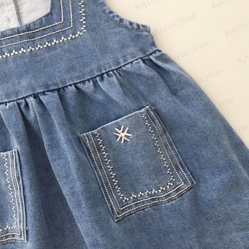 Toddler Girl Embroidered Sleeveless Denim Dress