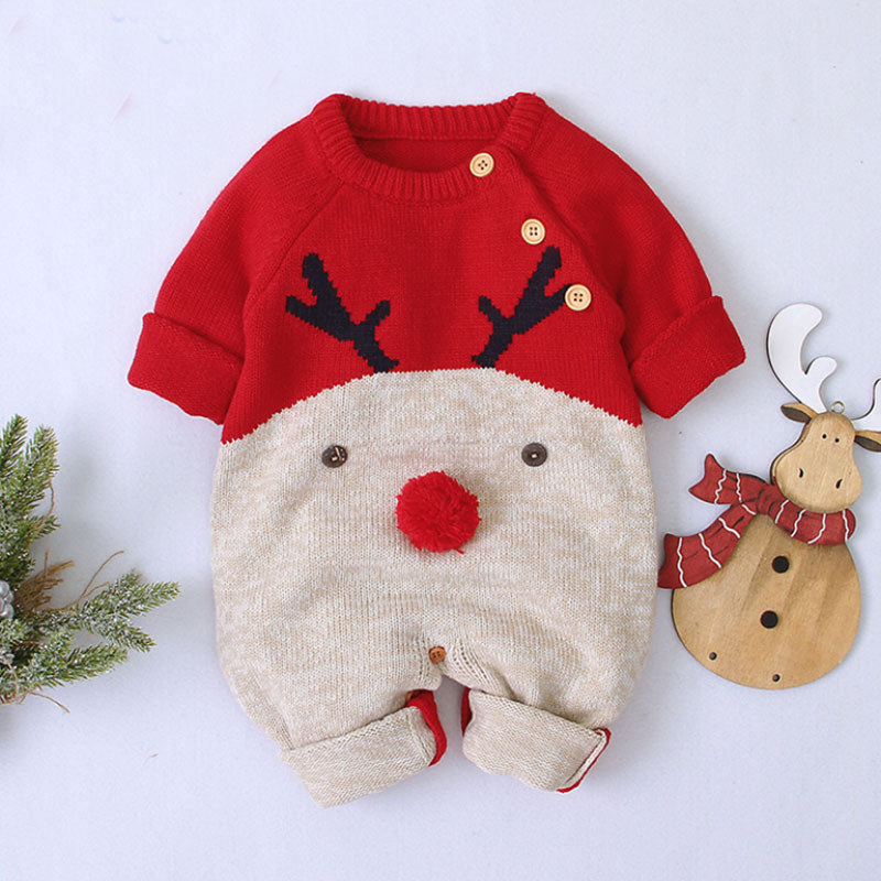 Christmas Elk Knitted Romper